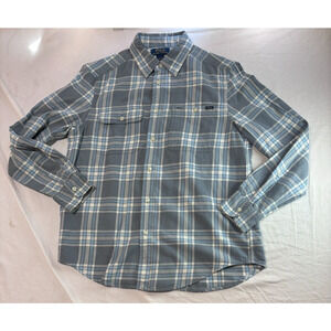 Polo Ralph Lauren Button Up Shirt Boy's L Flannel Gray Blue Long Sleeve